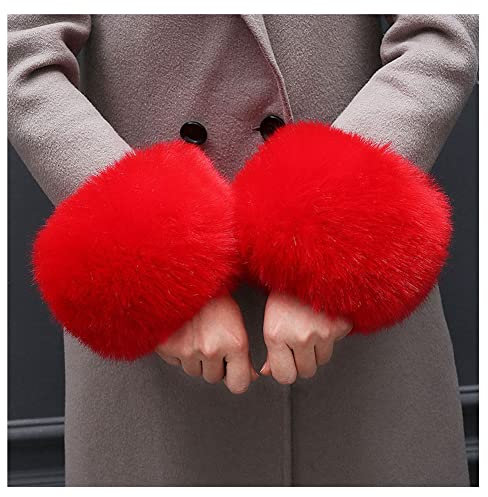 SHTGOI Damen Pelzmanschetten Fell Handgelenk Wärmer Kunstpelz Manschetten Armstulpen Winter Handwärmer Ärmel Plüsch Pulswärmer Fellstulpen Faux Pelz Armstulpen Handschuhe Rot