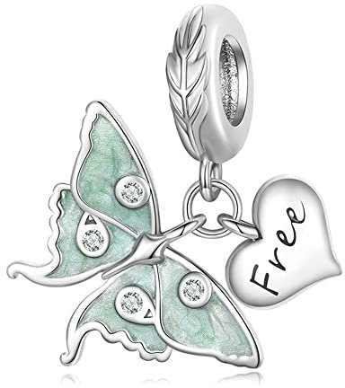 FUNNALA - Abalorio colgante de plata de ley 925 con diseño de mariposa verde menta, se adapta a pulseras de moda europeas