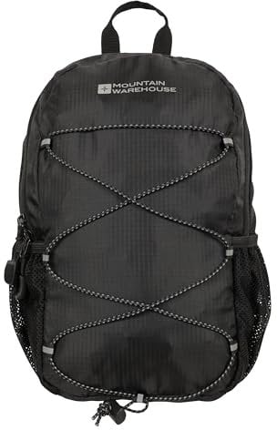 Mountain Warehouse Trek 8-l-Rucksack - gepolsterter Airmesh-Rücken, klein, leicht, stylish, mit Wasserflaschenhalter - Für Reisen, Picknicks, Wanderungen, Herbst Schwarz Jet Einheitsgröße