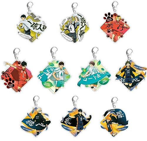 Haikyuu Schlüsselanhänger-Set - Anime-Figur, Acryl, Cartoon-Design, 10 Stück - Hängende Ornamente für Rucksack, Zubehör, Geschenk für Fans