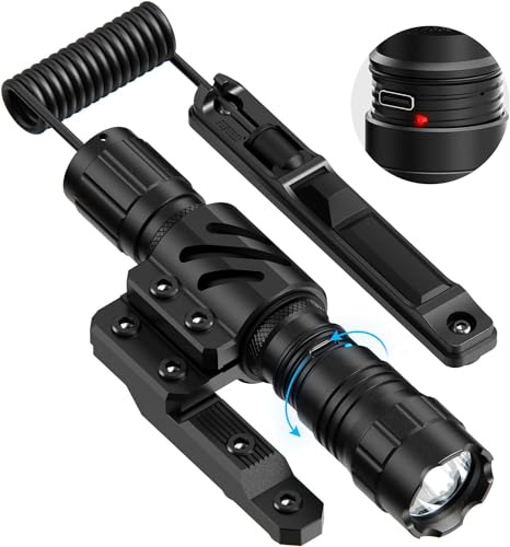 Feyachi Lampe torche tactique LED 1500 lumens IPX7 rechargeable 4 modes lampe de poche M Lock Mount Rail lampe de poche incluse avec interrupteur à pression