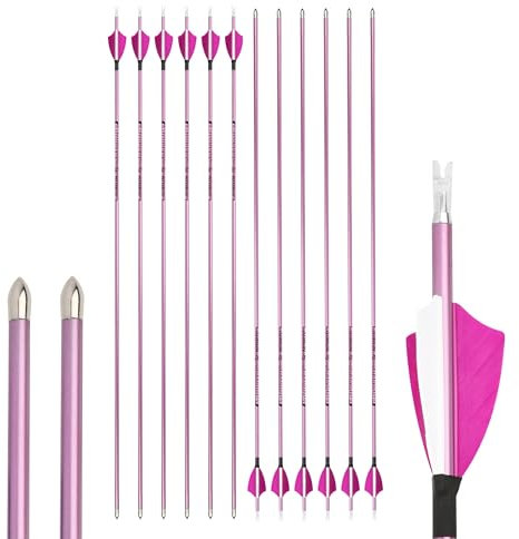 limaity 12 Stück Bogenschießen Carbonpfeile 400/500/600/700/800/900/1000 Spine mit True Feather Shooting Bogenschießen Praxis Jagdpfeil für Recurve-Bogen Compound-Bogen (violett, 800Spine)