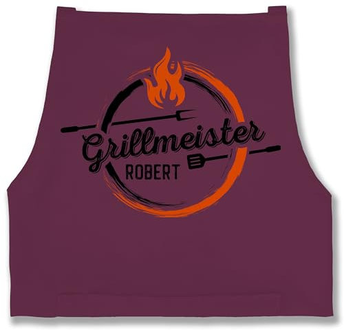 Schürze - Grillschürze Herren - Grillmeister mit Name personalisiert I Geschenk Männer Grillzubehör I Hobbygriller Geschenke Papa I Vatertag - 85x69 - Aubergine - für grill-schürze