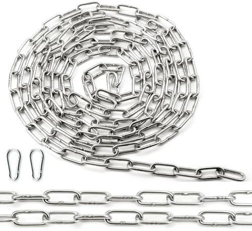 Ziamzra Edelstahl Kette mit Karabiner Stahlkette 2M Φ3mm Edelstahlkette Meterware Gliederkette Verlängerungskett Rundstahlkette für Hundekette Schaukeln Ketten Ankerkette Hängesessel Edelstahlkette