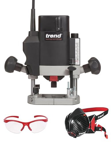 Trend T5 Set di Sicurezza e Fresatrice, T5EK/MK2/EU Fresatrice a Immersione a Velocità Variabile (1000W, 8mm, 230V), Maschera Antipolvere e Occhiali di Sicurezza, T5/SAFE/SET/E