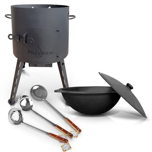 Utschak Feuerofen mit Gusseisen Topf runder Boden mit Deckel (12 L) Ø 40 cm Kazan KazanoFF, Учаг, Outdoor, Feuerschale, Camping, Kasan, Gulaschkanone Dutch Oven (Set 4-12)