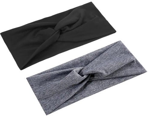 WLLHYF 2 x Turban-Stirnbänder für Frauen breite Stirnbänder Stretch-Turban geknotete Haarbänder modische Haarbänder für Mädchen niedliches Haar-Accessoires Yoga Laufen Sport (Dunkelgrau/Schwarz)