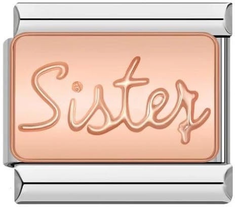 M&S A-Z Rose Gold Family Mum Daughter Grandad Grandma Sister Brother 9mm Italian Charm Compatible With Nomination Bracelet (Sister)