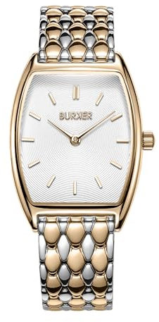 BURKER Damenuhr Grace, Oval Damen Armbanduhr Gliederarmband Edelstahl Analog Quarz 3-ATM Wasserdicht - 25 mm - Gold Silber