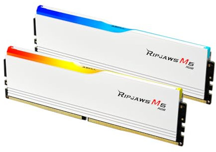 G.SKILL Ripjaws M5 RGB Series (Intel XMP 3.0) DDR5 RAM 64GB (2x32GB) 6400MT/s CL32-39-39-102 1.40V Desktop Computer Memory UDIMM - Matte White (F5-6400J3239G32GX2-RM5RW)