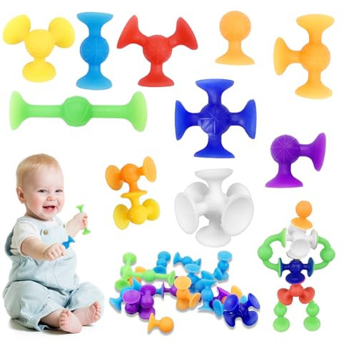 33 Stück Saugnapf Spielzeug Kinder, Silikon Sauger Spielzeug, Silikon Bausteine Spielzeug Jungen Und Mädchen, Tragbare Lustig Saugspielzeug Badewannenspielzeug 3 4 5 6 7 8 Jahre