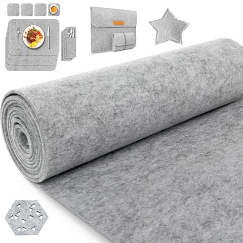 Votoko Filzrolle Filzstoff, 30cm x 300cm x 3mm Polyester Filzunterlage, Bastelfilz für DIY Aufbewahrungstasche Patchwork Nähen Basteln Handwerken, Filzmatte zum Zuschneiden Dekoration (Hellgrau)