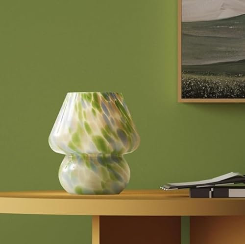 Dawnwake Lamparas de Mesita de Noche, Lámpara de mesa LED Regulable, Pantalla de Cristal Con Forma de Hongo y Base, Decoración del Hogar Para Dormitorio, Sala de Estar (Verde)