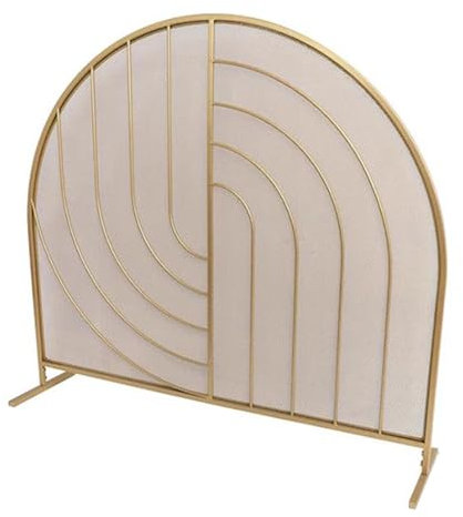 Blazea Kaminschutzgitter Kaminschirm aus Goldenem Messing, Moderner Kaminschutz mit Abgerundeter Oberseite, Funkenschutz, Freistehendes Eisengitter für Kamine, Dekorativer Sicherheitszaun für Kamine