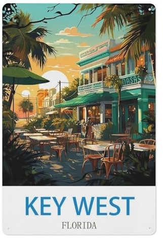 Key West Florida,Blechschild Metallschild Kunst zum Aufhängen Eisen Malerei Retro Home Küche Garten Garage Wanddekoration(20x30cm 8x12 inch-Y21