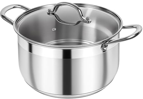 Kirecoo Suppentopf aus Edelstahl – 5 Quart robuster Induktionskochtopf mit sichtbarem Deckel für Nudeln, Suppen, Spaghetti, antihaftbeschichtet, dicker Boden, großer Suppentopf, tiefes Kochgeschirr