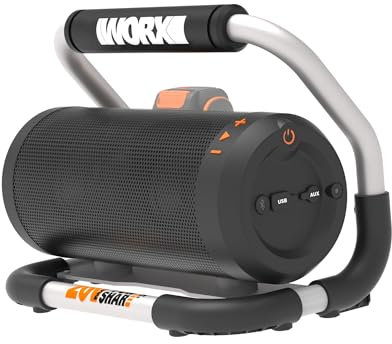 WORX 20V Bluetooth Speaker Sound and 10-Hour Runtime, 2-in-1 Bluetooth/Aux Input, Durable for Jobsite, Wireless Portable Speaker with Roll Cage, Tool Only, WX009L.9
