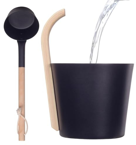 Sauna Eimer, 7L Sauna Komplett Set Sauna Eimer, Schwarzem Aluminium und Kelle mit Griff, Trockensaunazubehör, hitzebeständig, für Hotels, Badewannen, Spa-Center und Zuhause