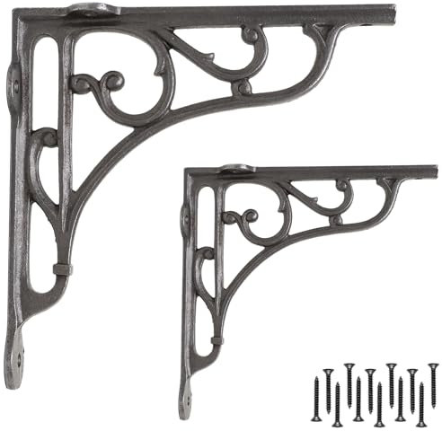 EDUWURXS Industrial Cast Iron Ornate Shelving Brackets Pack of 2 6X6 Heavy Duty Wall Brackets for Shelves, Kitchen Shelves, Living Room, Additional