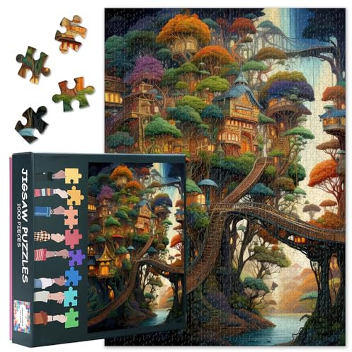 1000 Stück Aufwendige Baumhäuser Puzzles Für Erwachsene Schwierig Herausfordernde Puzzle Laub Baumhäuser Puzzles Home Wanddekoration Als Geschenke Für Puzzle-Liebhaber 70cmx50cm
