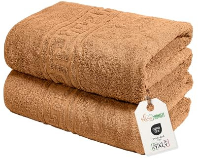 nice homeit Set mit 2 großen Badetüchern, 100 x 150 cm, extra großes Badetuch aus 100% ringgesponnener Baumwolle, extra weich und saugfähig, hergestellt in Italien (Orange)