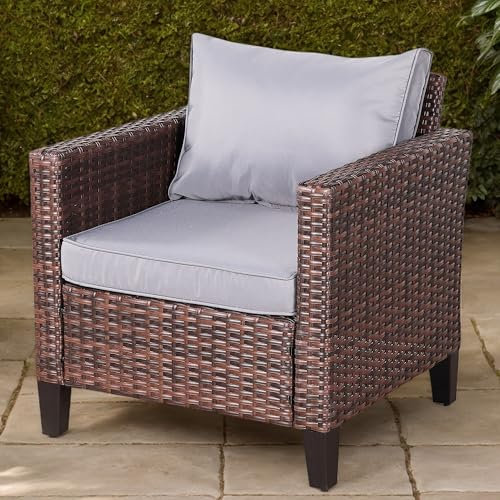 Rattan park Poly Rattan Sessel mit Armlehnen, 73 x 72 x 75 cm, Wasserabweisende und waschbare Bezüge, inkl. Sitz- & Rückenpolster, Outdoor Gartenmöbel für Balkon, Garten, Lounge (Braun, 1 Plätze)