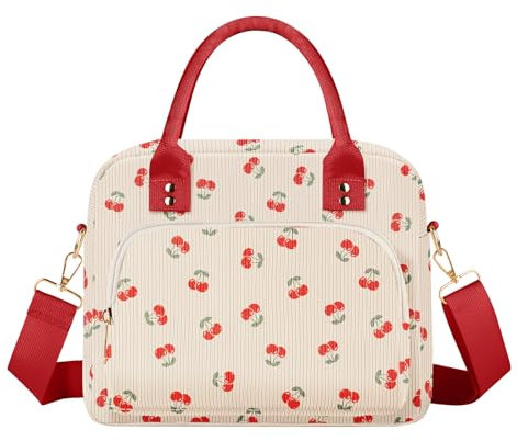 Lunch Bag for Women & Kids, 11.5L Large Insulated Lunch Box Bag, Adults Girls Packed Lunch Box Tote Bags with Shoulder Strap, Soft Cooler Picnic Bags for Work School Picnics (Cherry)