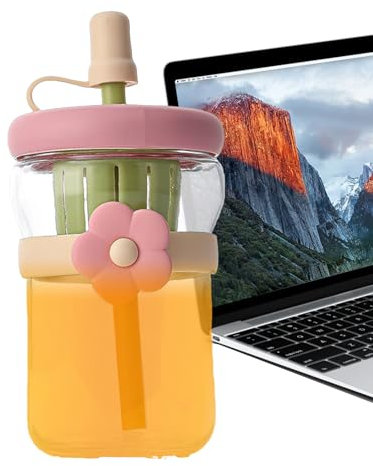 Genérico Botella De Vidrio Para Bebidas | Botella De Agua De Vidrio Con Ancha | Termo Grande Con Tapa Antifugas Para Bebidas, Leche, Café, Té Y Refrescos