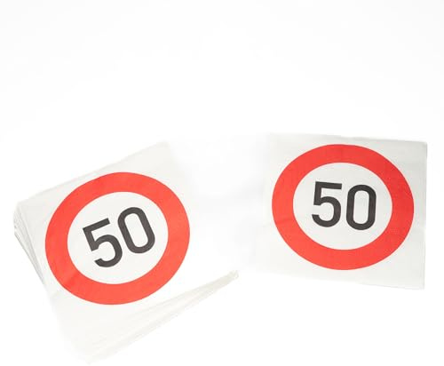 Party Factory Servietten 50 Geburtstag 3-lagig 20 Stück Papier, Rot Weiß, Papierservietten als Deko für Geburtstagsfeier, Geburtstagsservietten Tischdeko