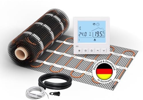Elektrische Fußbodenheizung für Fliesen: Zweiader-Heizmatte WARMON ULTRA 200 W/m² inkl. Thermostat mit Bodensensor, Thermostat:Digital, Mattengröße:2 m²
