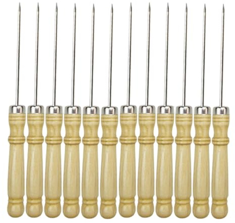 12pcs Grill Skewers Metal BBQ Skewers with Wooden Handle Reusable Grill Sticks Roasting Sticks for Egg Waffle Meat, Kabob Vegetables, Chicken, Seafood