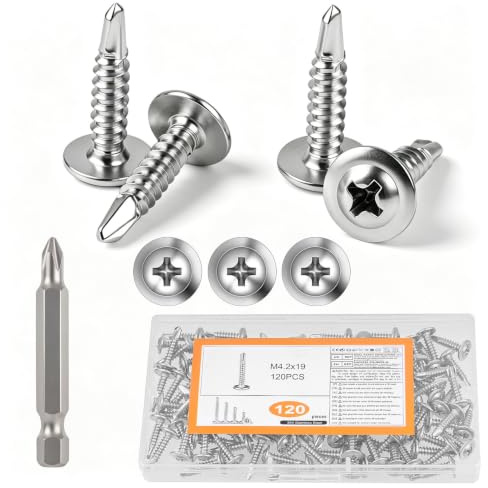 120 PzViti Autofilettanti a Testa Cilindrica in Metallo, M4,2x19 mm Viti per Lamiera, Set di Viti in Acciaio Inox per lavorazione dei metalli, legno, plastica