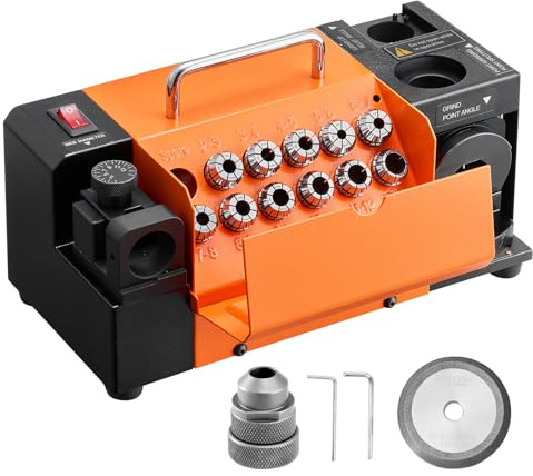 VEVOR Drill Bits Sharpener MR-13D, 3–13mm Professional Drill Bit Grinder with Adjustable Lip Relief Angle, Front Cutting Lip & 95°-135° Point Angle, 5800RPM Re-Sharpener with 11 Collets & CBN Wheel