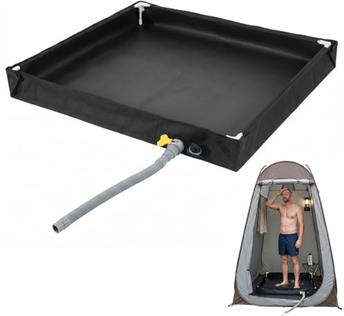Gohytal Faltbare Duschbasis, 80x80cm Tragbare Duschwanne Camping mit Ablaufschlauch Haltbare Oxford Wasserdicht Große Dusche Mobiles Camping Duschbasis für Wohnmobil Indoor Outdoor Dusche Sandstrand