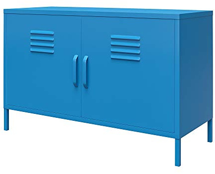 Cache Metall-Spindschrank Blau, 100 x 40 x 64 cm, Akzentschrank mit 2 Türen und 2 Regalböden, Metallschrank im Spind-Design für Wohnzimmer, Flur und Büro