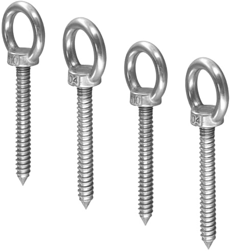 4 Pièces Piton à Visser, Crochets à Œillets Robustes Crochet vis Piton Inox, Boulons à Oeil M10 x 80mm Vis à Anneaux, pour Hamacs, Chaises à Bascule Balançoire，Chaises Suspendues, Stores, Argenté