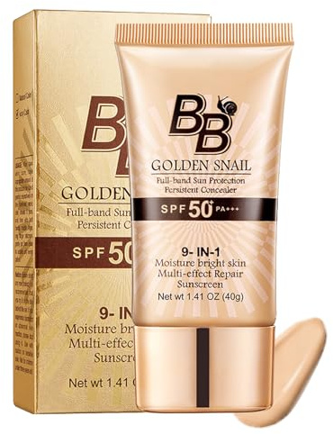 Vaethy Gold Snail BB Cream SPF 50, Getönte Tagescreme mit Lichtschutzfaktor, 9-in-1 Foundation & Concealer, Leichte Textur, langanhaltendes Finish, CC Cream Für Natürlichen Teint(01# Natural)