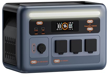 PowerMax 1800SE Estación de Energía Portátil 1800W (3600W Pico) | 1024Wh LiFePO4, 1800W CA (3600W pico), USB-C 100W, USV 8ms. Ideal para camping, caravanas y hogar