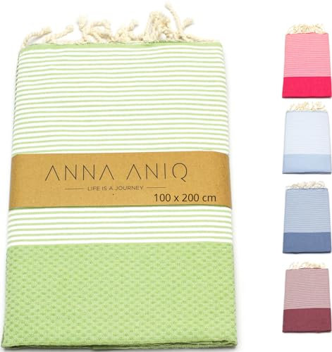 ANNA ANIQ Hamamtuch groß 100x200 cm Strandtuch XXL Saunatuch - 100% Baumwolle Pestemal Hammam Tuch Fouta Pestemal Stranddecke Saunakilt Saunahandtuch Badetuch Pareo Strandhandtuch (Hell-Grün)
