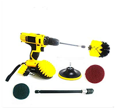 HUAWELL 7 Stück Bohrer-Scrub Kit Fugenbürste Pinsel-Set mit 15,2 cm Extender Scrub Bürste für Mörtel Boden Badewanne Dusche Fliesen Ecken Badezimmer Küche