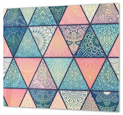 Cubre vitro resistente a golpes y arañazos - Tabla de cortar de vidrio templado - Encimera de trabajo – UNA PIEZA (60 x 52 cm) o DOS PIEZAS (30 x 52 cm); D14 Diseños y mandalas: Marroco 2