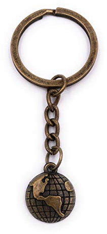 H-Customs Pendentif Porte-clés Globe Globe terrestre en métal Bronze