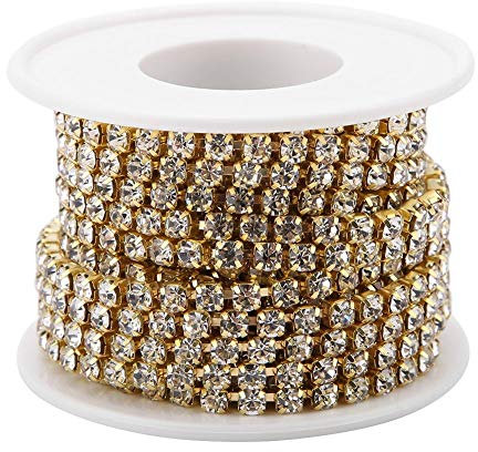 HEEPDD 4 mm chaîne de de 5 mètres, décoration de Rouleau de Ruban de Bling Bling Cristal Artificiel Diamant(Doré)