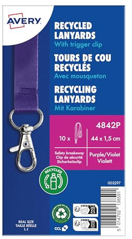 AVERY Zweckform 4842P Lanyard 10 Stück (44x1,5cm, Kartenhalter mit Karabinerhaken-Sicherheitsverschluss, Schlüsselband für Ausweishülle, Kartenhülle, Namenschilder, Umhängeband, Nackenband) lila