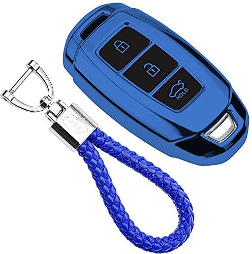 KASER Autoschlüssel Hülle kompatibel für Hyundai Keyless Cover TPU Silikon Hochglanz Schutzhülle Schlüsselhülle Fernbedienung Kona i10 i30 ioniq Tucson Nexo Schlüsselbund ( Blau)