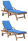 vidaXL 2X Teak Massiv Sonnenliege mit Auflagen 2 Rädern Gartenliege Holzliege Relaxliege Rollenliege Strandliege Liege Gartenmöbel Blau