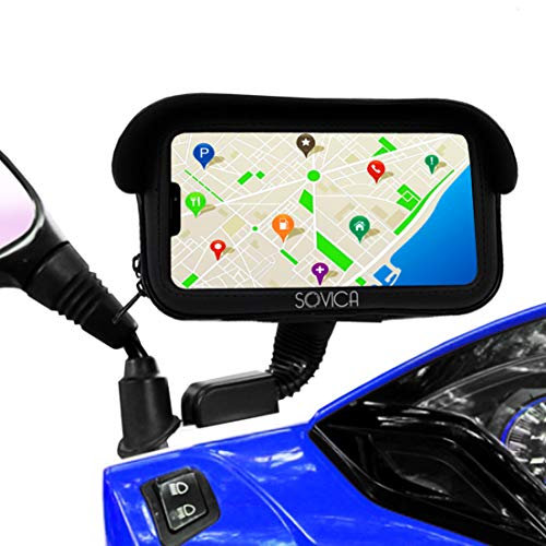 Sovica Soporte movil Moto Bicicleta Bici Impermeable Funda Protectora Visera antireflejos Valida para Smartphones hasta 7.2 sujecion al Espejo retrovisor irrompible Soporte para movil Bicicleta