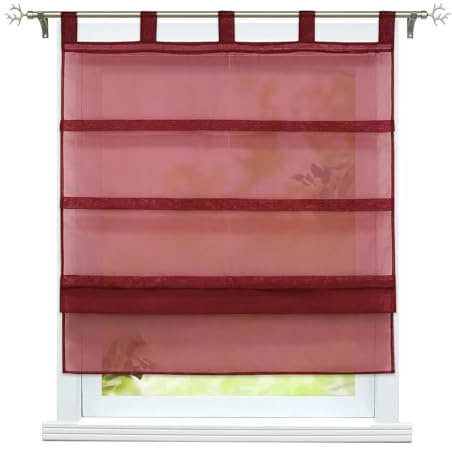 ESLIR Raffrollo mit Schlaufen Gardinen Küche Voile Raffgardinen Transparent Schlaufenrollo Modern Vorhänge Uni 1 Stück Weinrot BxH 80x140cm 1 Stück