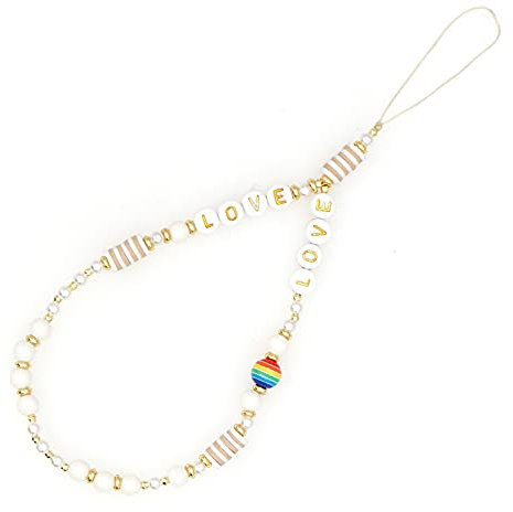 LICHENGTAI Böhmische Handykette Handy Straps Vintage Neue Acryl Lächeln Stern Perlen Kette Bunte Perlen Strap Telefon Anhänger für Mobile Mobile Phone Chain Handy Schmuck Hängen Chian für Frauen