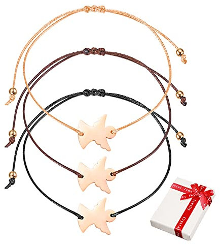 3 bracciali portafortuna con angelo custode Set per donne ragazze, corda sottile regolabile in filigrana, care signore ali d'angelo, bracciale con ciondolo fortunato,catena del braccio regalo per BFF